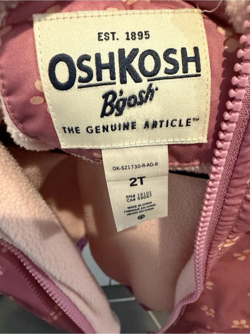OshKosh B'gosh Pink Floral Hooded Light Fleece Jacket